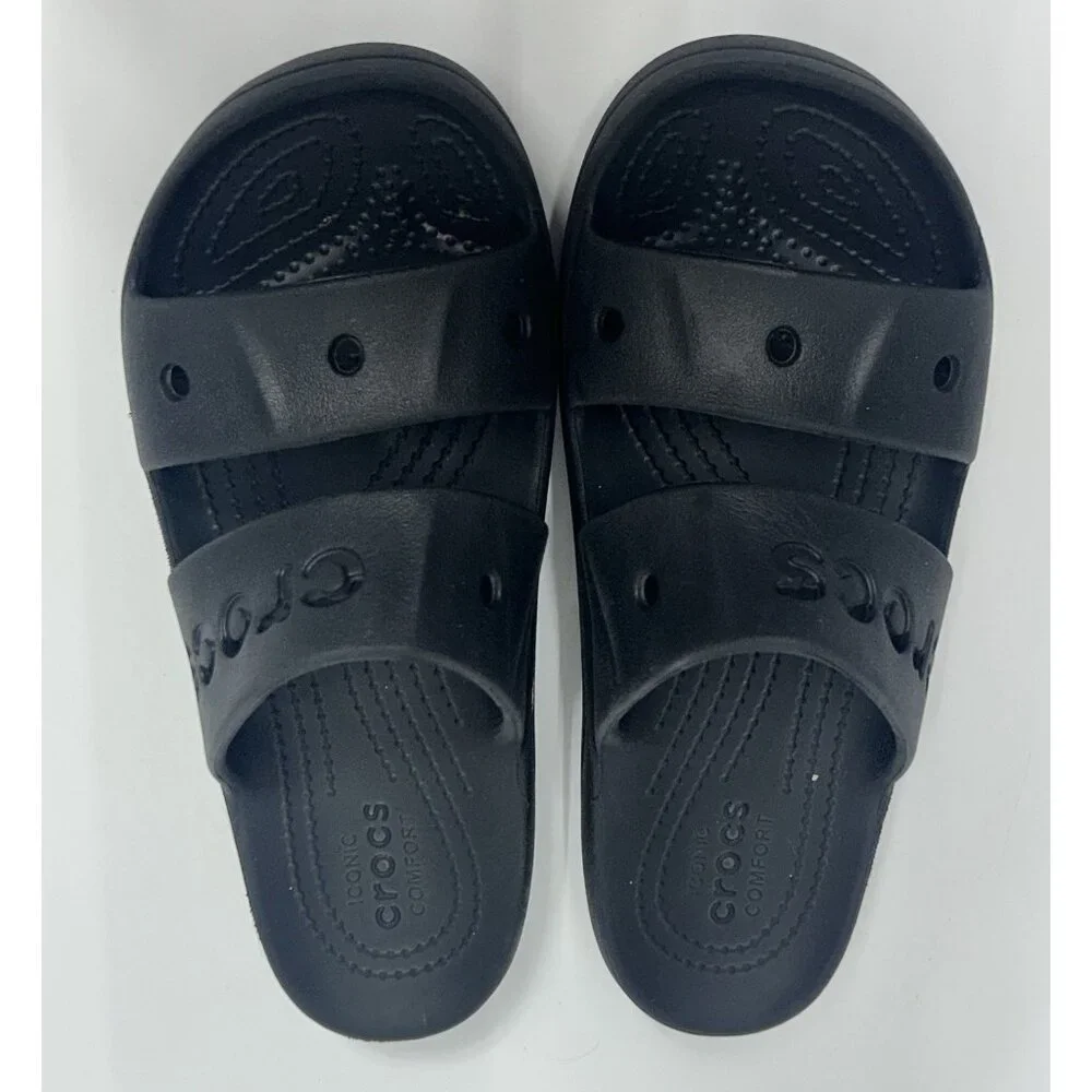 Crocs Baya Platform Double Strap Sandals Women's Size 6 Black Comfort Slip On